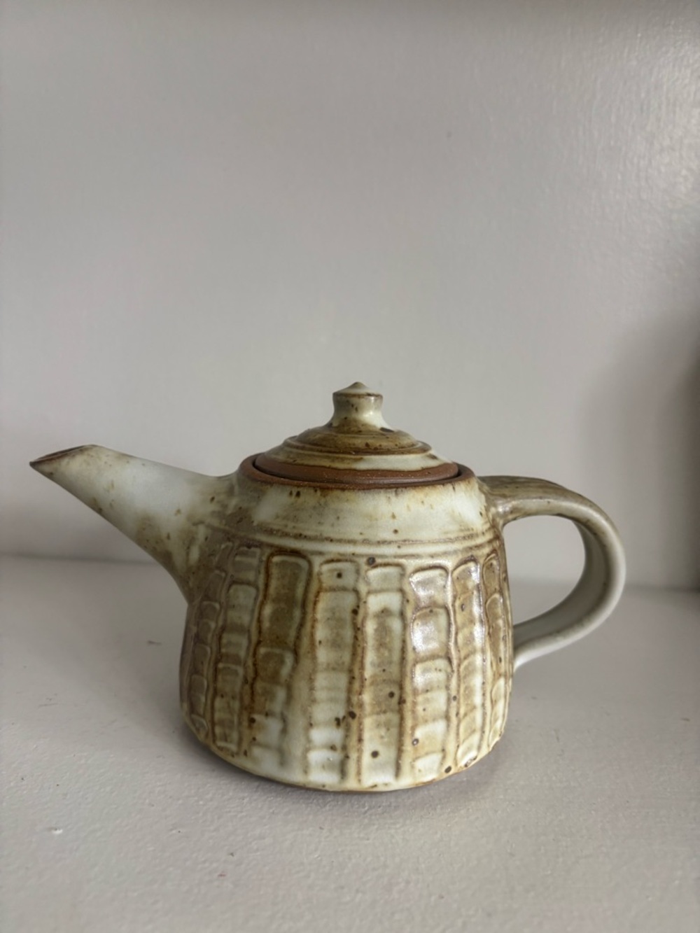 Vintage studio art pottery stoneware teapot holds two cups marked on bottom